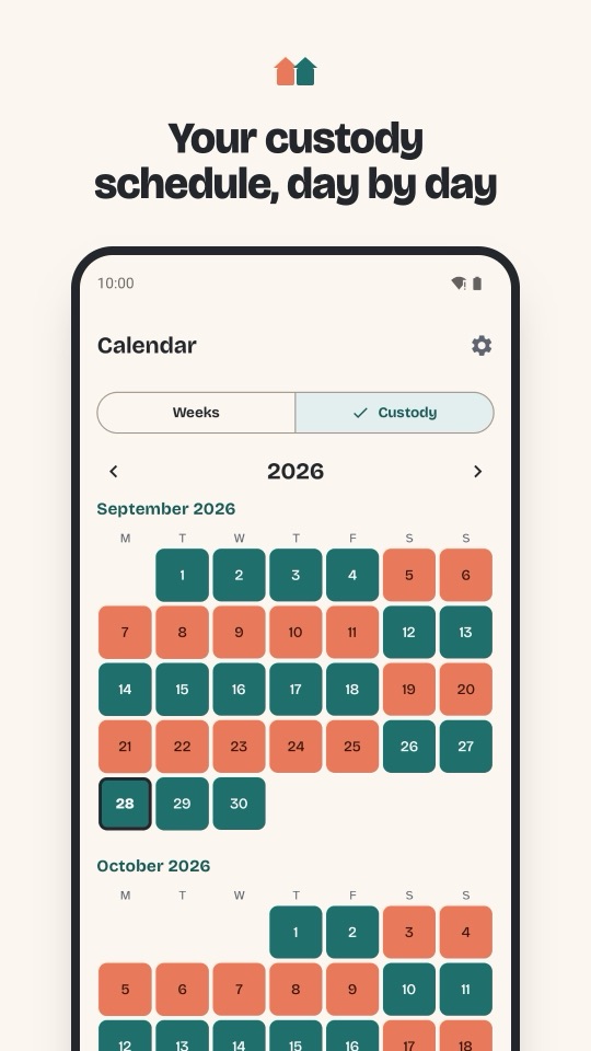 Day-by-day custody calendar